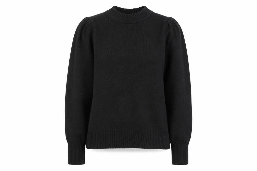 Front view of Preworn women’s black mock neck acrylic jumper, size XS