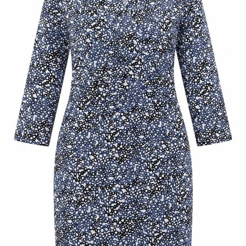 Bandolera Womens Blue Geometric Viscose Fit & Flare Size 12 V-Neck Pullover - Elastic Waist