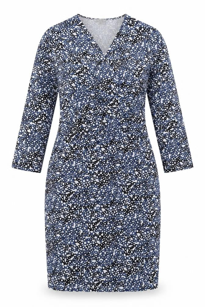Bandolera Womens Blue Geometric Viscose Fit & Flare Size 12 V-Neck Pullover - Elastic Waist