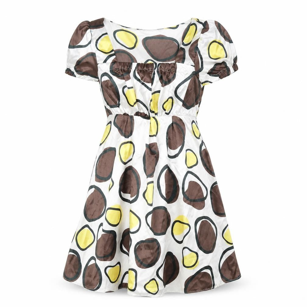 Front view of Nuuk women’s white geometric polyester fit & flare, size UK 8, square neck pullover - elastic waist