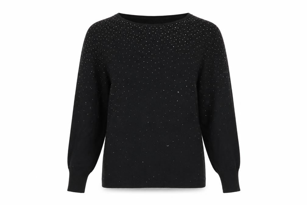 Front view of Monsoon women’s black boat neck viscose jumper, size S