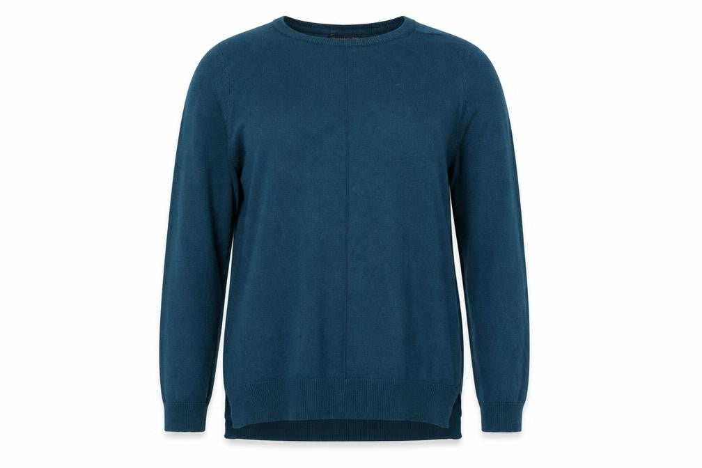 Front view of F&F women’s blue round neck acrylic jumper, size UK 12