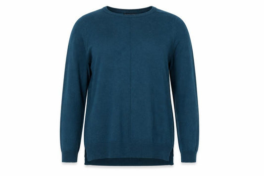 Front view of F&F women’s blue round neck acrylic jumper, size UK 12