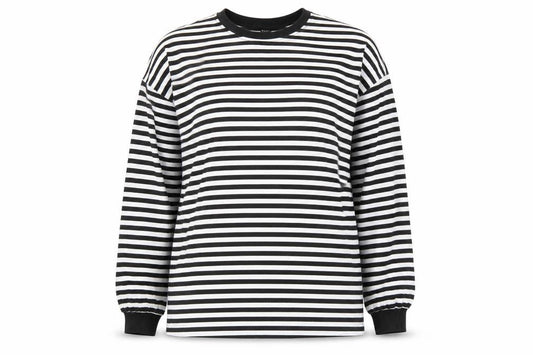 Front view of SHEIN women’s multicoloured striped polyester pullover sweatshirt, size M, pullover