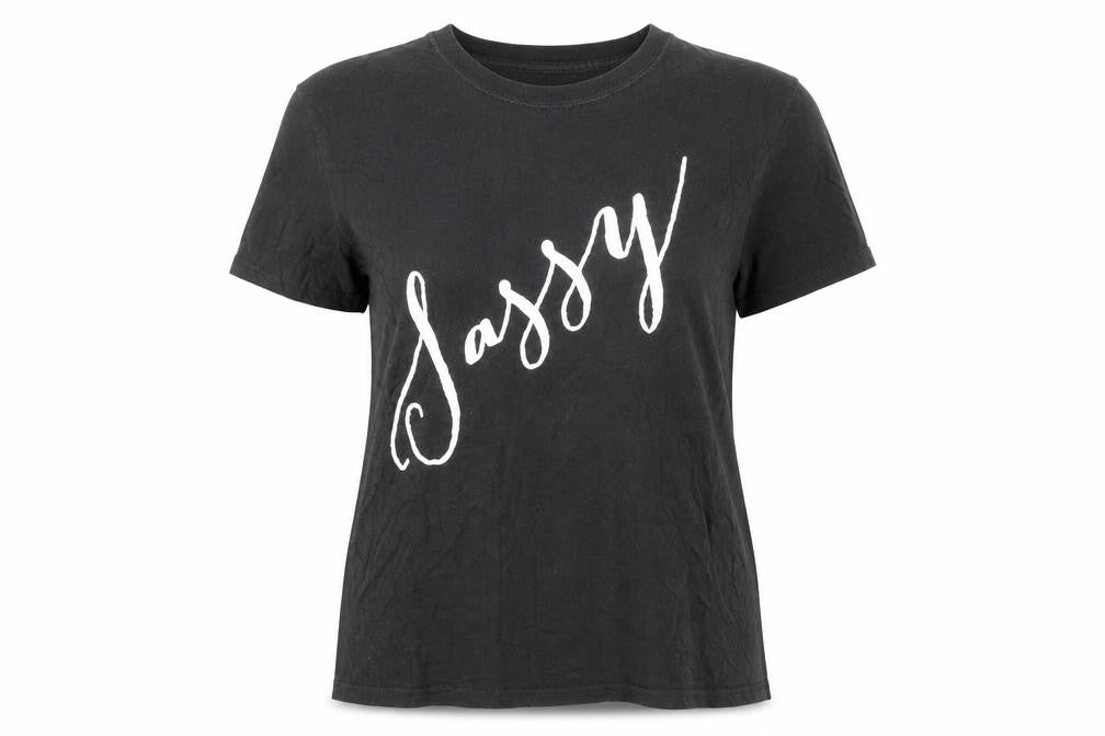 Front view of Love women’s black 100% cotton basic t-shirt, size S, round neck - sassy