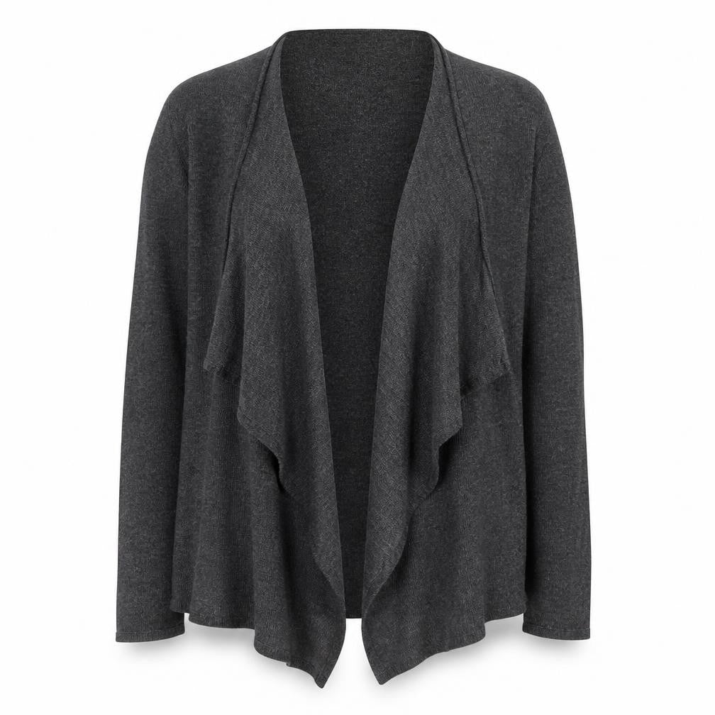 Front view of H&M women’s grey v-neck polyester cardigan jumper, size XS, - asymmetric