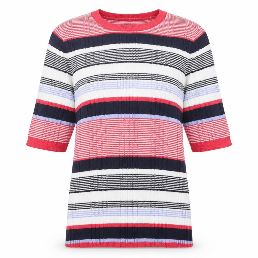 Marks and Spencer Womens Multicoloured Round Neck Striped Acrylic Pullover Jumper Size 6 - Ribbed