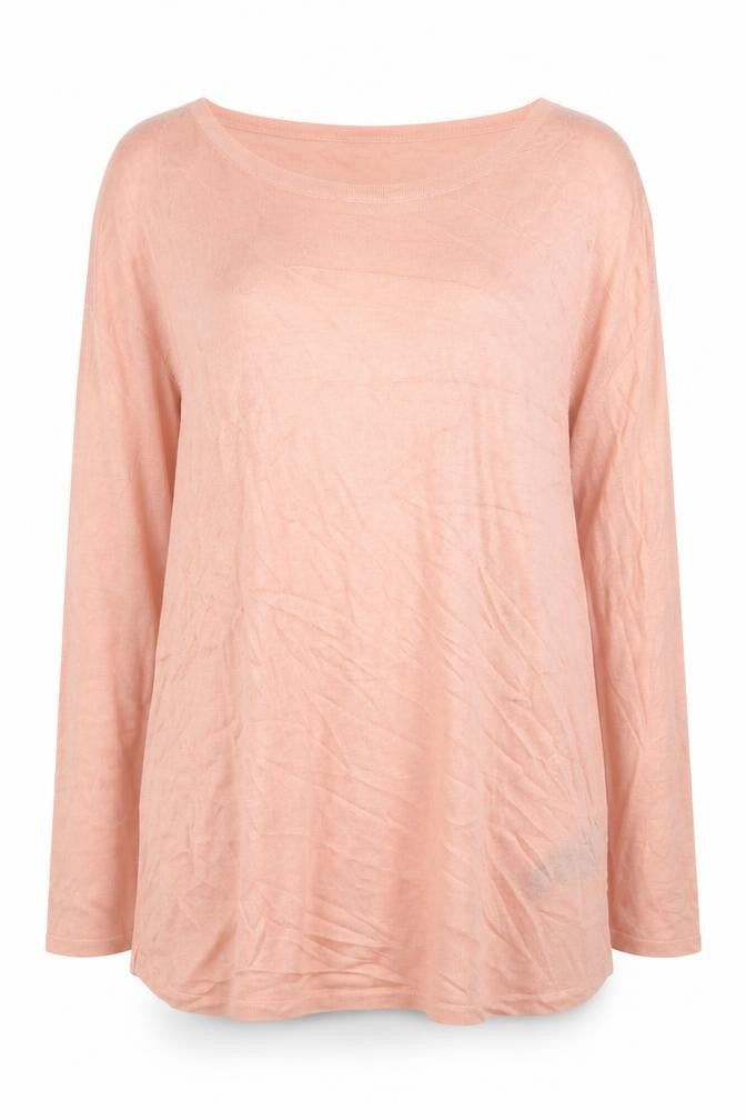 Front view of H&M women’s pink scoop neck viscose tunic jumper, size S