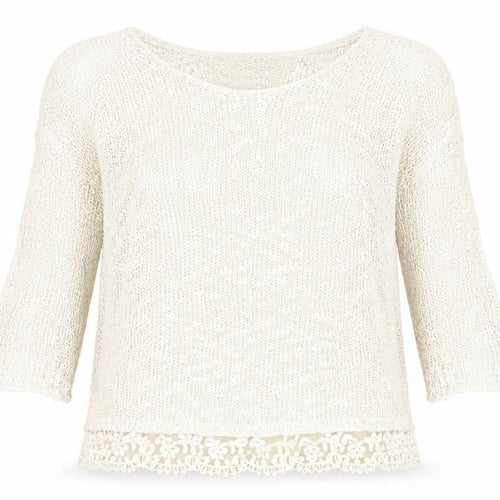 New Look Womens Ivory Round Neck Acrylic Pullover Jumper Size M - Lace Trim