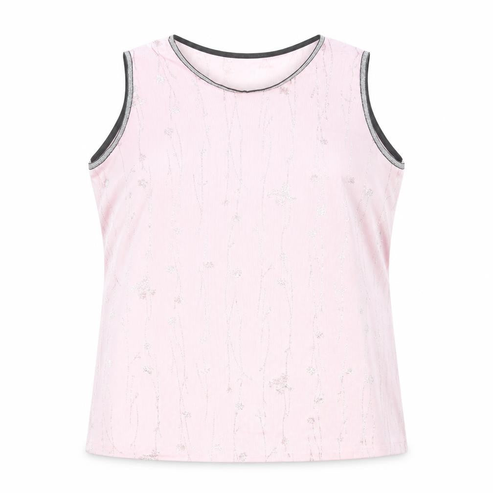 Front view of Undercover women’s pink geometric polyester basic tank, size UK 18, round neck