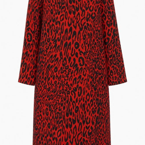 Zara Womens Red Animal Print Polyester A-Line Size M Round Neck Zip - Leopard Print