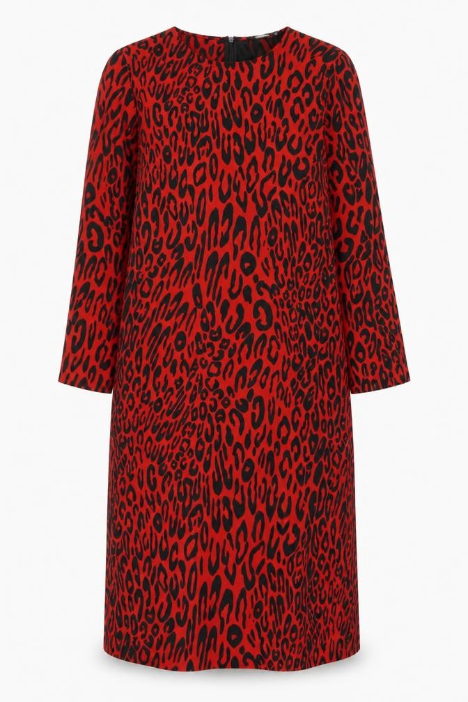 Zara Womens Red Animal Print Polyester A-Line Size M Round Neck Zip - Leopard Print