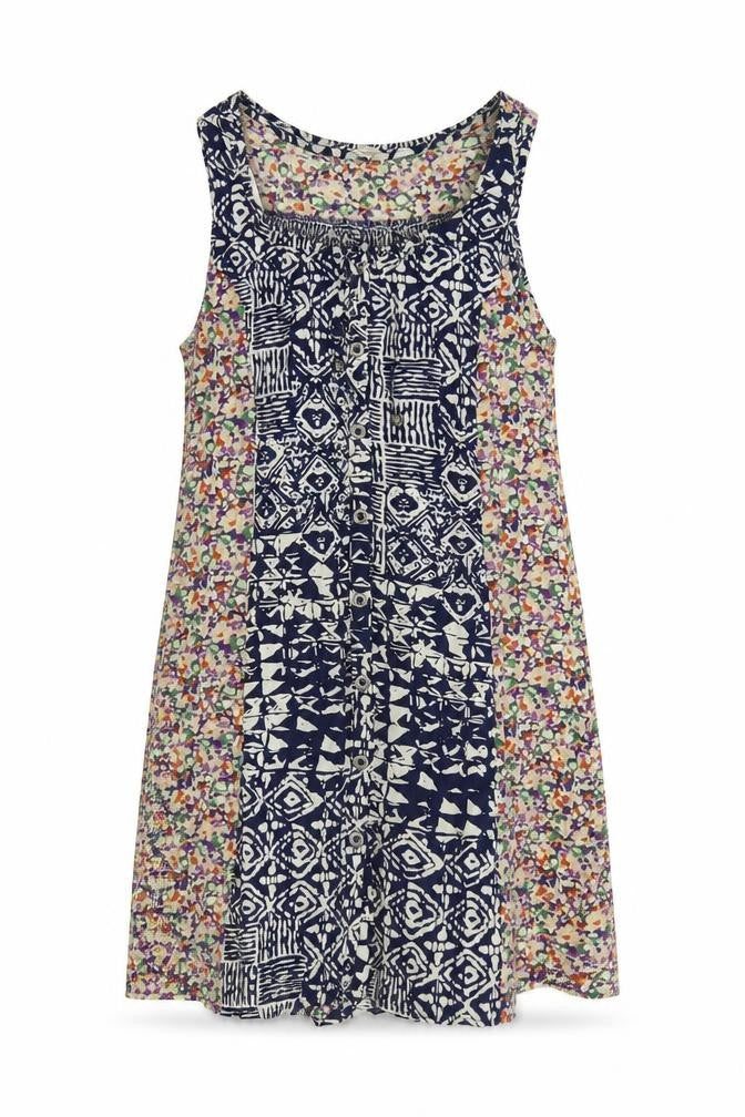 Mystic Womens Multicoloured Geometric Rayon Tank Dress Size M Round Neck Pullover
