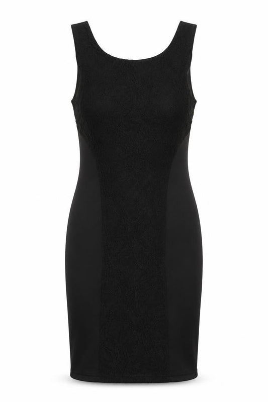 Front view of AX women’s black polyester tank dress, size UK 8, scoop neck pullover