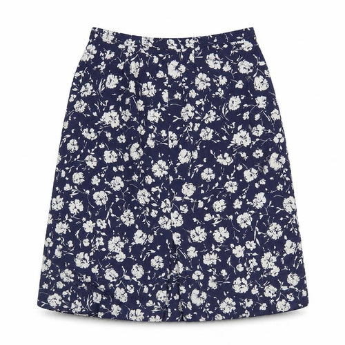 Preworn Womens Blue Floral Polyester A-Line Skirt Size 34 in