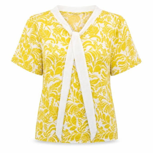 Marks and Spencer Womens Yellow Floral Viscose Basic T-Shirt Size 6 Round Neck