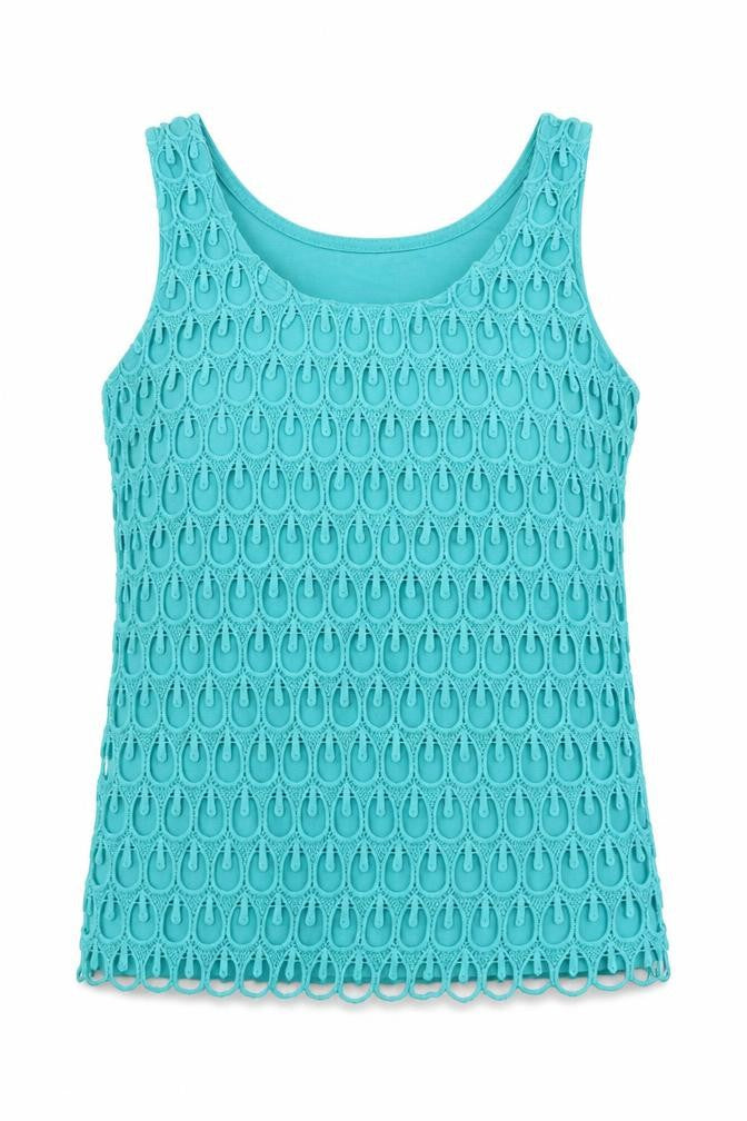 Front view of Patty Moon women’s green herringbone polyester basic tank, size M, scoop neck