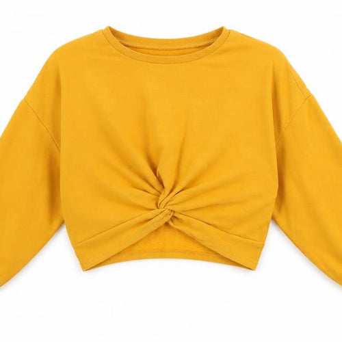 Divided Womens Yellow Cotton Cropped T-Shirt Size M Round Neck - Twist Detail