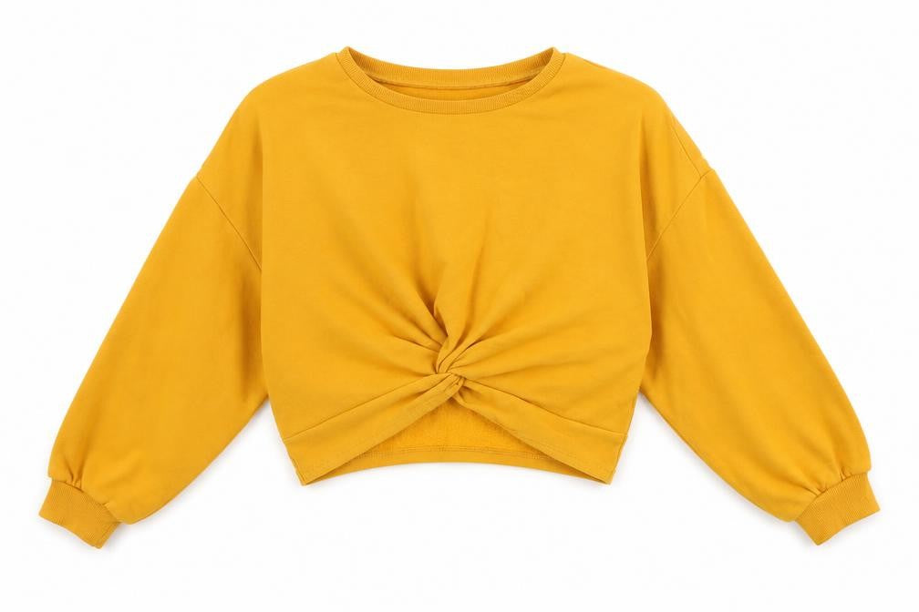 Divided Womens Yellow Cotton Cropped T-Shirt Size M Round Neck - Twist Detail