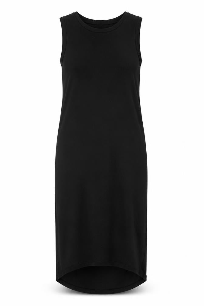 Front view of Marks & Spencer women’s black viscose maxi, size UK 10, boat neck pullover