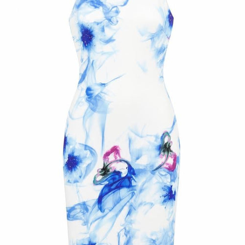 AX Paris Womens White Geometric Polyester Tank Dress Size 6 Round Neck Zip