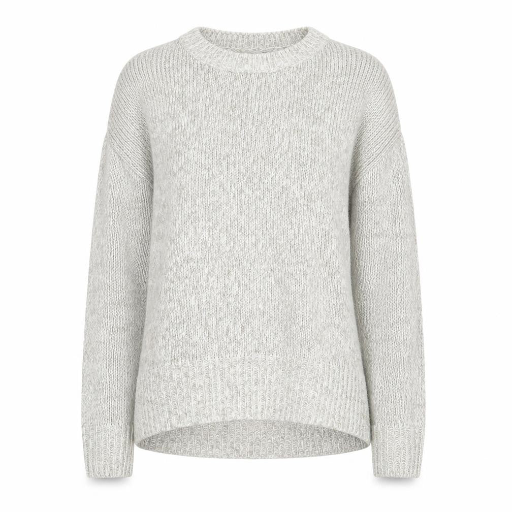 Front view of New Look women’s grey round neck acrylic jumper, size S