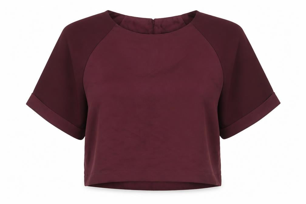 Front view of Topshop women’s red polyester basic blouse, size UK 10, round neck