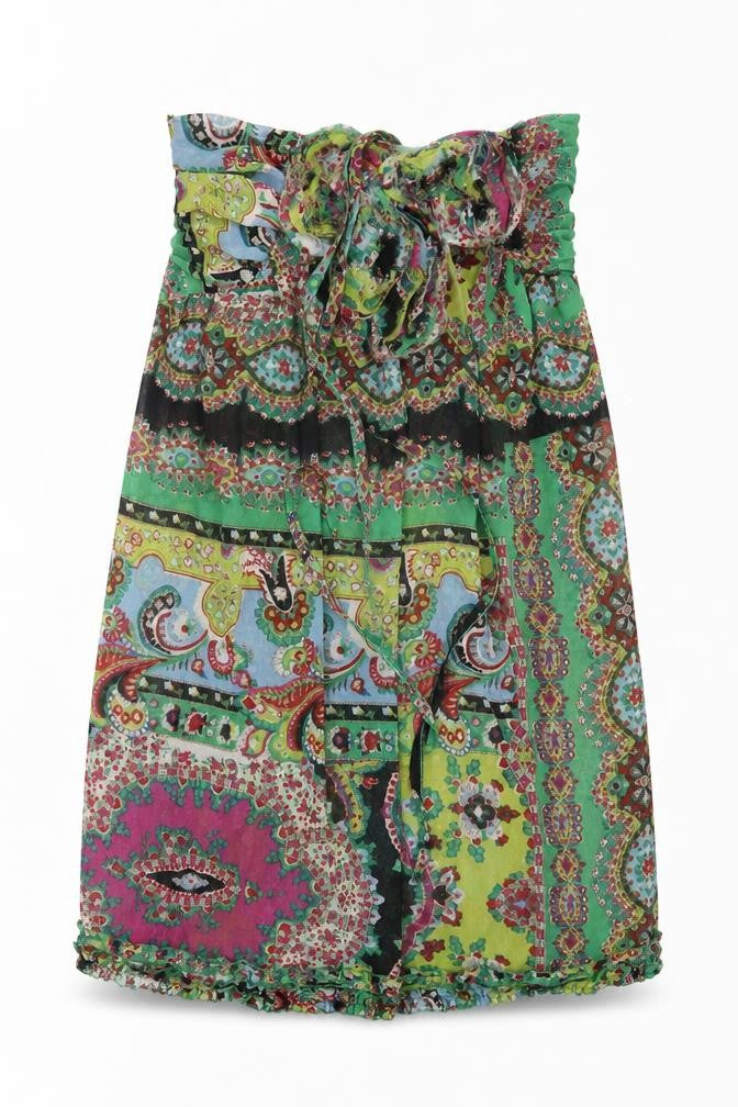 Front view of TFNC women’s multicoloured geometric polyester a-line, size XS, off the shoulder pullover