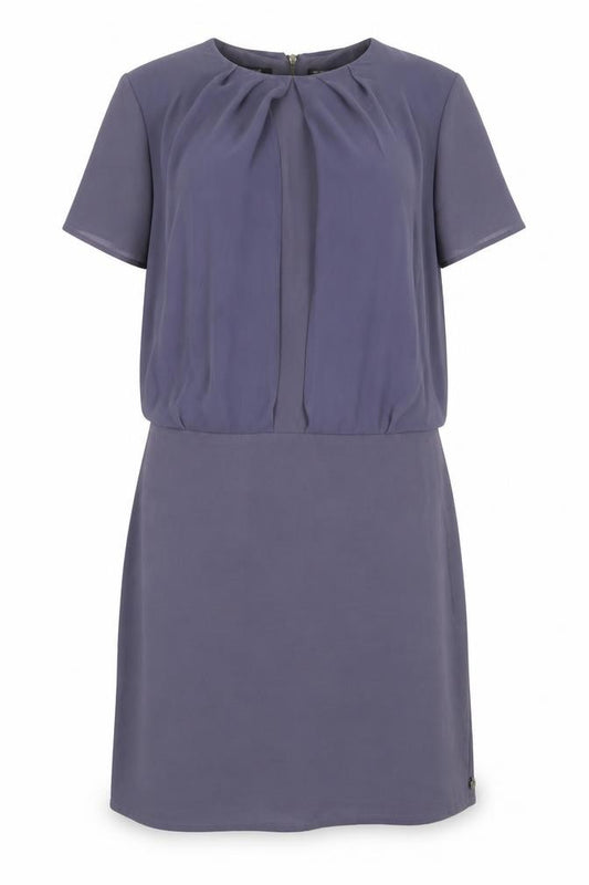 Front view of Maison Scotch women’s blue polyester a-line, size XS, round neck zip