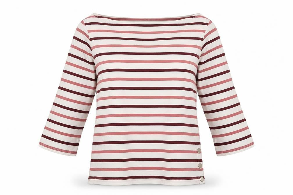 Front view of Collections women’s white striped polyester basic blouse, size UK 10, roll neck