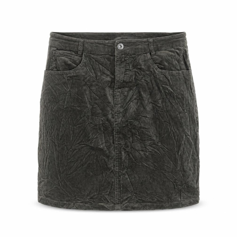 Front view of John Lewis women’s green cotton mini skirt, size UK 10, button