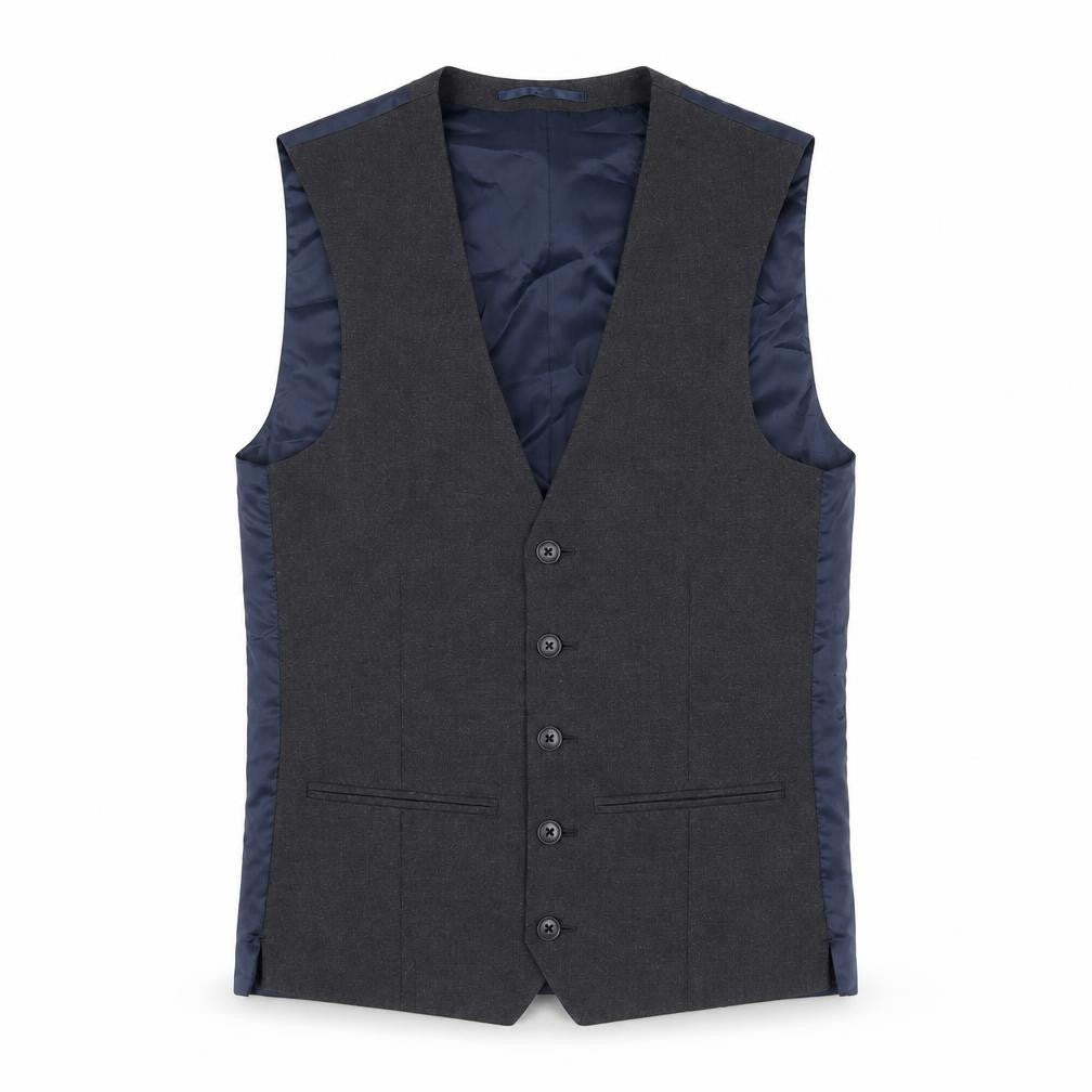 Front view of Next men’s blue polyester jacket suit waistcoat, size S