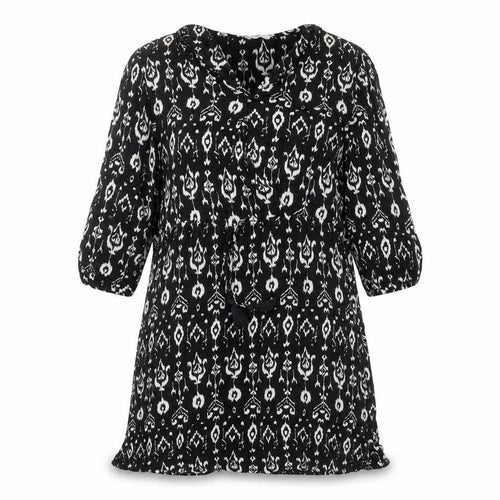 Mango Womens Black Geometric Viscose A-Line Size S Scoop Neck Button