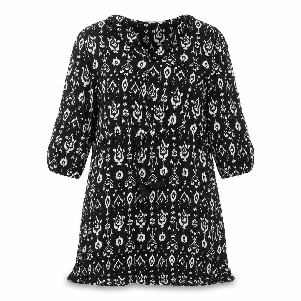 Mango Womens Black Geometric Viscose A-Line Size S Scoop Neck Button
