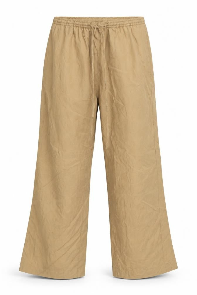 Front view of H&M women’s brown viscose trousers, size M, 30-inch leg regular tie