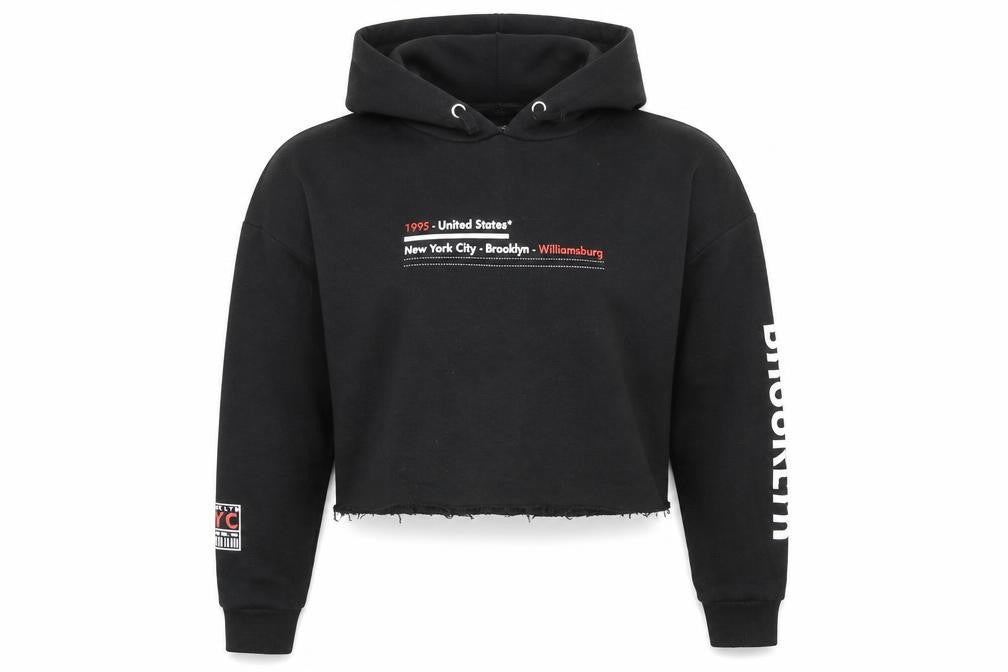 Front view of 915 Generation girls’ black polyester pullover hoodie, size 14-15, years pullover
