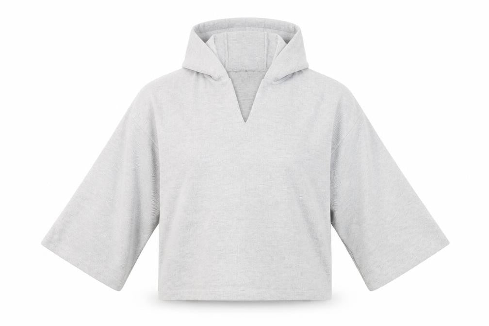 Front view of Primark women’s grey polyester pullover hoodie, size S, pullover
