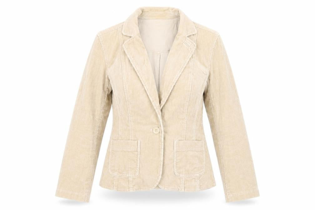 Front view of Dorothy Perkins women’s beige jacket blazer, size UK 8, button