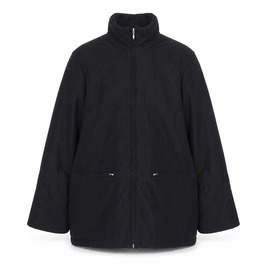 Front view of House of Fraser women’s black jacket coat, size UK 12, zip