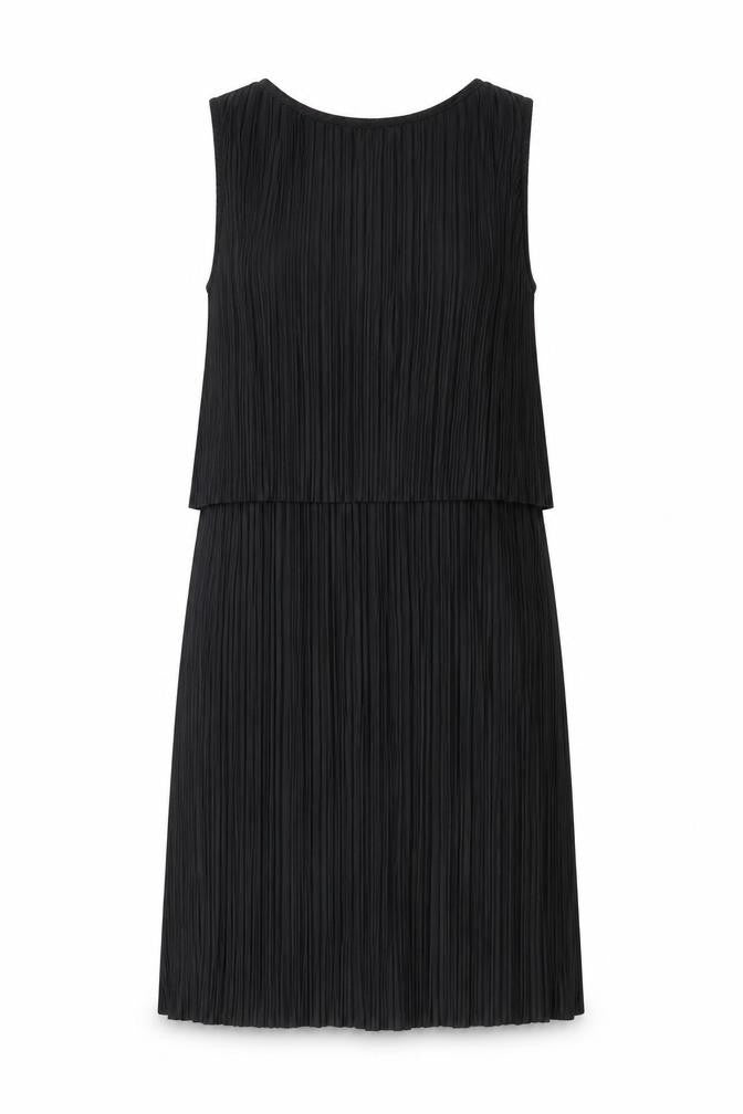 Front view of H&M women’s black polyester shift, size S, round neck pullover