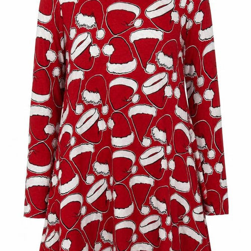 Sara Womens Red Geometric Viscose Sheath Size S Round Neck Pullover - Christmas Santa Hats
