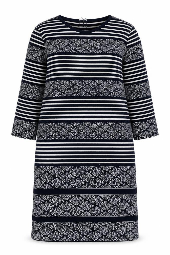 Per Una Womens Blue Geometric Cotton A-Line Size 14 Scoop Neck Zip