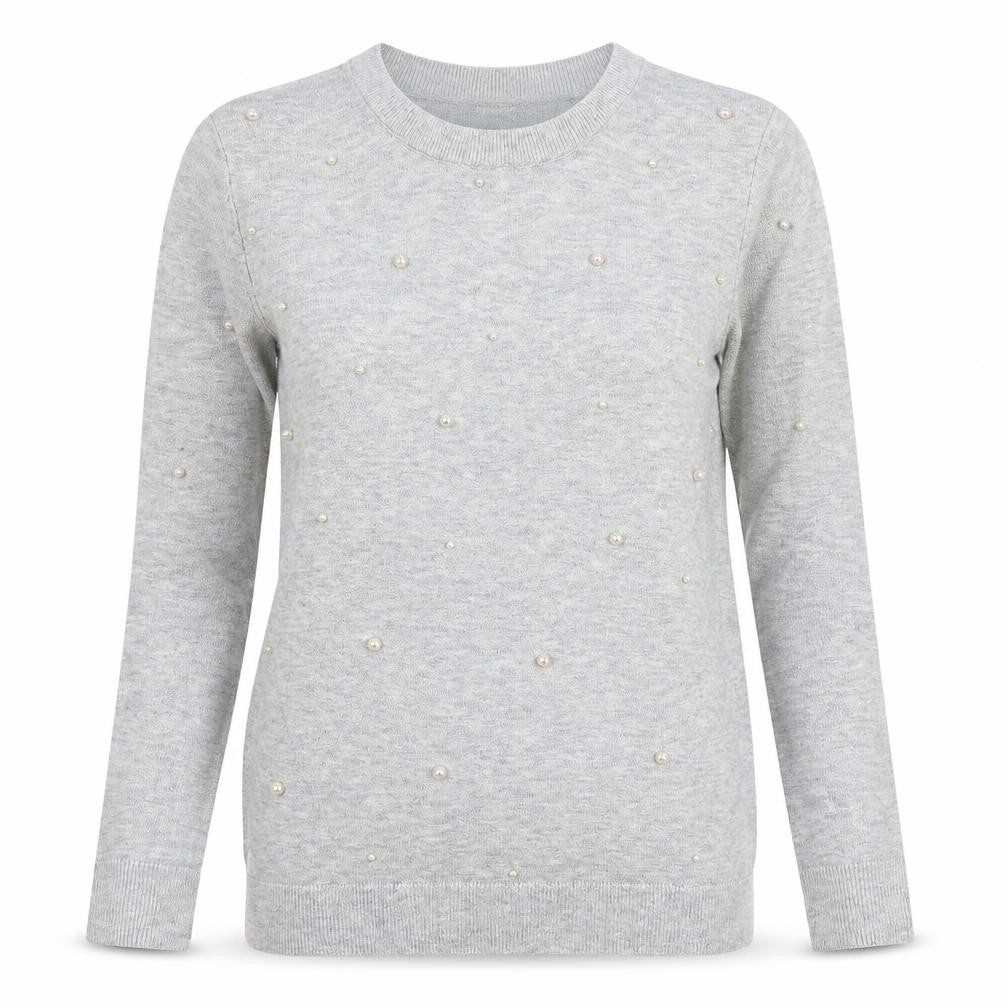 Front view of O'stin women’s grey round neck viscose jumper, size XS