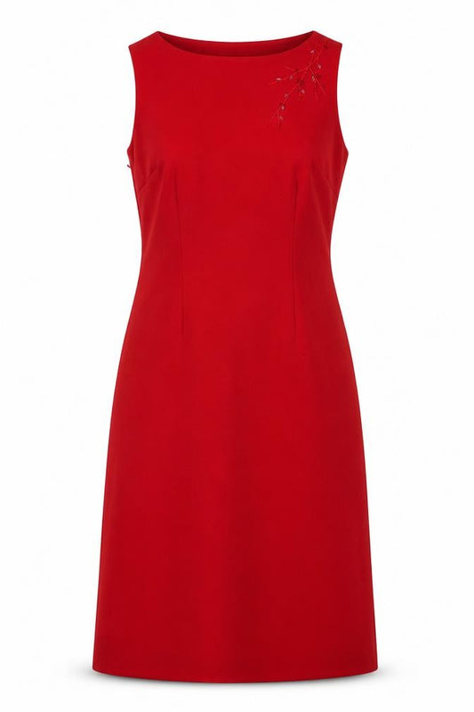 Front view of Casablanca women’s red floral polyester a-line, size M, round neck zip - label, size UK 3