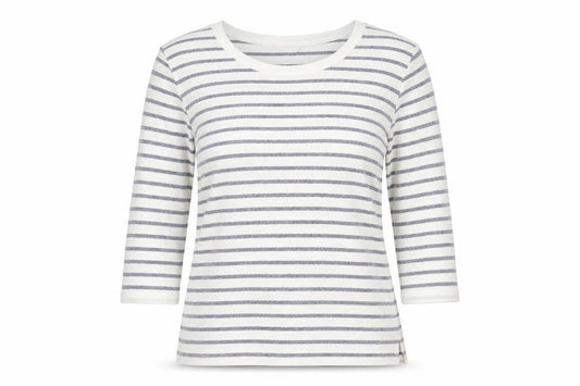 Front view of Monsoon women’s white striped polyester basic tank, size M, scoop neck