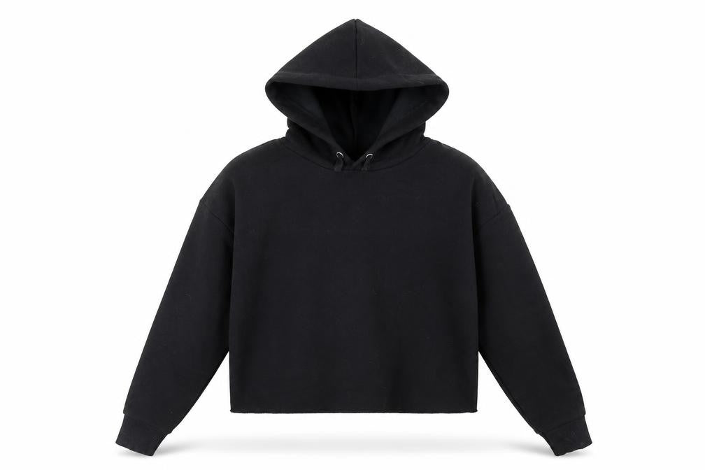 Front view of New Look girls’ black cotton pullover hoodie, size 12-13, years pullover