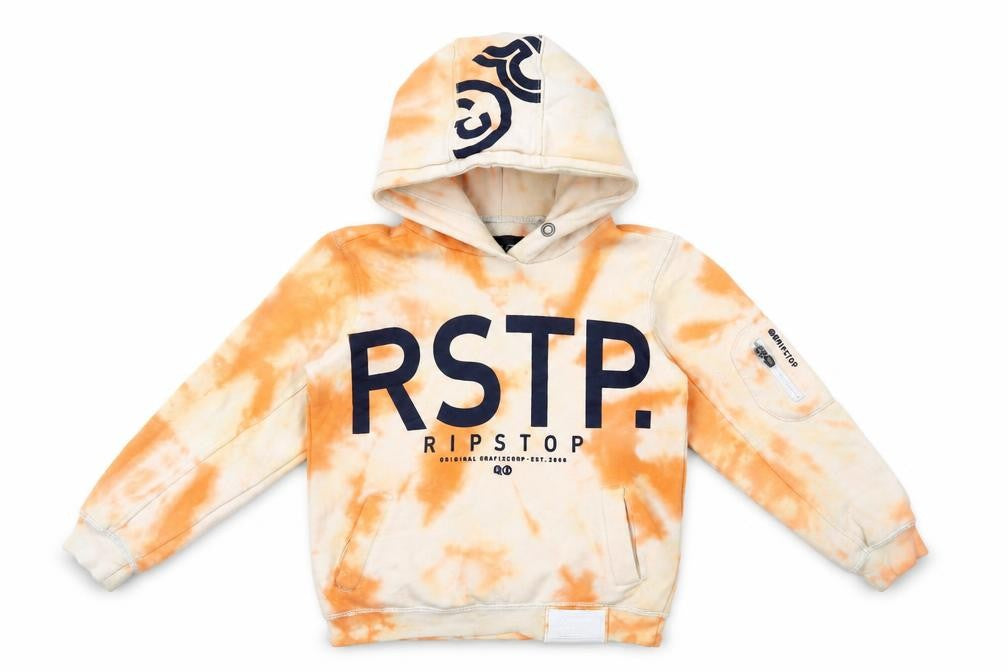 Front view of Ripstop boys’ orange cotton pullover hoodie, size M, pullover - tie dye