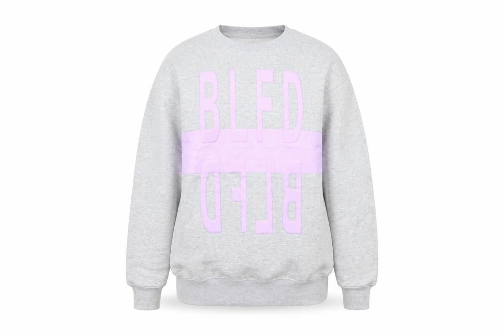 Front view of BLFD women’s grey cotton pullover sweatshirt, size UK 8, pullover