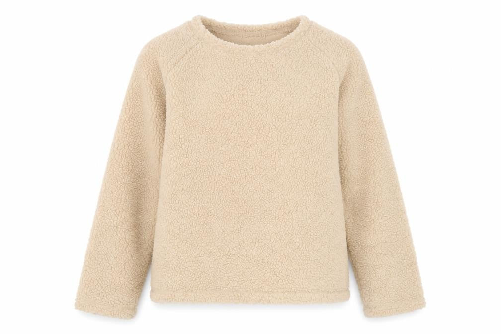 Front view of Louche women’s beige round neck polyester jumper, size UK 8