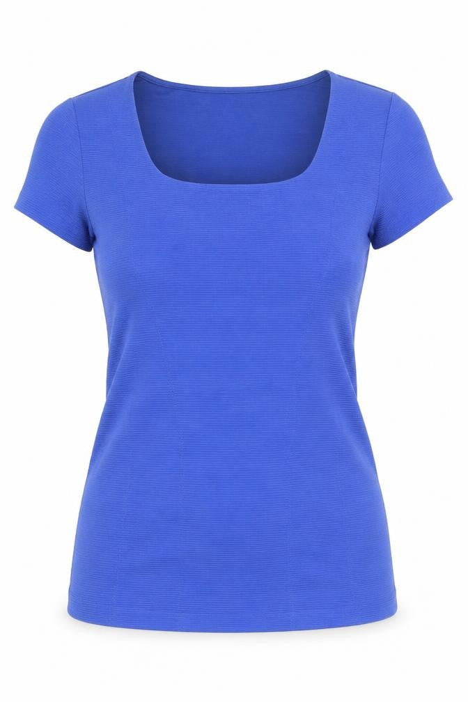 Front view of Planet women’s blue polyimide basic t-shirt, size S, square neck